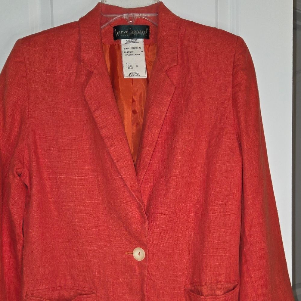 Vintage Orange Linen Harve Bernard Blazer Jacket - Picture 4 of 9